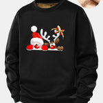 Santa Claus And Reindeer Print Teddy Fleece Lined Sweatshirt