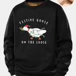 Christmas Goose Print Teddy Fleece Lined Sweatshirt