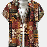 Pineapple Ethnic Hawaii Print Button Up Shirt