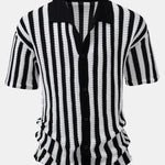 Drop Shoulder Stripe Crochet Shirt & Straight Leg Linen Pants
