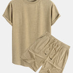 Striped Towelling Texture Arc Hem T-Shirt & Shorts