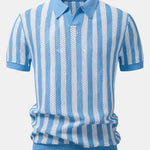Stripe Johnny Collar Open Knit Polo