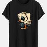 Dice Playing Cards Print Cotton Arc Hem T-Shirt
