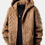 Geometric Jacquard Teddy Fleece Zip Up Hoodie
