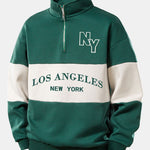 Relax Fit Los Angeles Print Contrast Color Quarter Zip Sweatshirt
