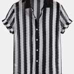 Hollow Out Stripe Textured Button Up Shirt