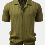 Stripe Button Up Open Knit Shirt