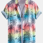 Palm Tree Seagull Print Button Up Shirt