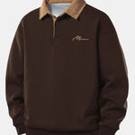 Relax Fit Men Print Contrast Corduroy Polo Collar Sweatshirt