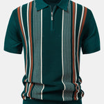 Stripe Knit Zip Up Polo Shirt & Straight Leg Linen Pants