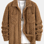 Geometric Jacquard Teddy Fleece Button Up Shirt