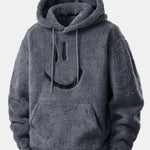 Smiley Face Embroidered Teddy Hoodie