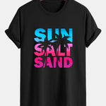 Regular Fit Colorful Sun Salt Sand Print Cotton T-Shirt