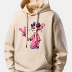 Pink Panther With A V Sign Print Relax Fit Hoodie