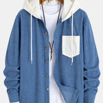 Long Sleeved Waffle Corduroy Contrast Hooded Shirt