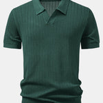 Textured Crochet V Neck Polo Shirt
