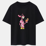 Vacation Pink Panther Print Drop Shoulder Oversize T-Shirt