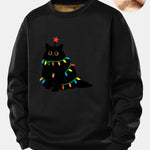 Colorful Light Black Cat Print Teddy Fleece Lined Sweatshirt