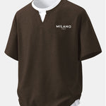 Relax Fit Milano Print 2 In 1 Notched Collar Waffle T-Shirt