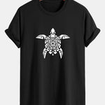 Regular Fit Geometric Turtle Print Cotton T-Shirt