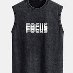Focus Print Washed Distressed Tank Top