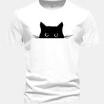 Regular Fit Black Cat Print Cotton T-Shirt