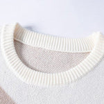 Color Block Cat Print Crew Neck Sweater