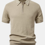 Textured Zip Up Knit Polo Shirt