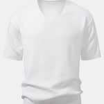 Drop Shoulder Knitted V Neck T-Shirt