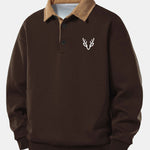 Relax Fit Head Deer Print Contrast Corduroy Polo Collar Sweatshirt