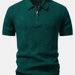Rhombus Textured Zip Up Knitted Polo Shirt