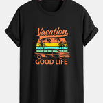 Regular Fit Good Life On Vacation Print Cotton T-Shirt & Man Mid Length Drawstring Swim Shorts