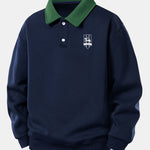 Relax Fit Knight Badge Print Contrast Polo Sweatshirt