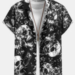 Skull Floral Print Button Up Shirt