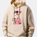 Pink Panther Drinking Coffee Print Relax Fit Hoodie