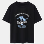 California Palm Tree Print Drop Shoulder Oversize T-Shirt & Corduroy Drawstring Shorts