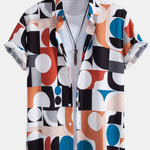Color Block Geometry Print Button Up Shirt & Drawstring Swim Shorts