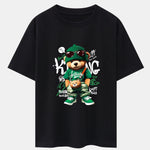 Graffiti Bear Print Drop Shoulder Oversize T-Shirt
