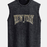 Camouflage New York Print Washed Distressed Tank Top