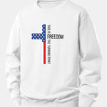 Freedom American Flag Cross Print Relax Fit Sweatshirt