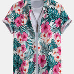 Tropical Flowers Print Button Up Shirt & Zip Pocket Swim Shorts