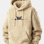 Black Cat Embroidered Teddy Hoodie