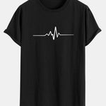Heartbeat Flatline Print Cotton Arc Hem T-Shirt