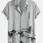 Ink Mountain And River Shirt & Man Mid Length Drawstring Swim Shorts