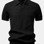 Textured Johnny Collar Crocheted Knit Polo