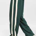 Relax Fit Color Block Patchwork Polo Sweatshirt & Slit Hem Stripe Pants