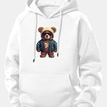Bear In Leather Jacket Print Drawstring Hoodie