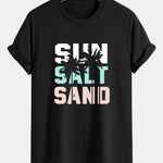 Regular Fit Sun Sand Palm Tree Print Cotton T-Shirt