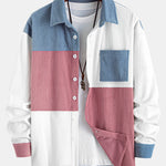 Relax Fit Color Block Corduroy Button Up Shirt