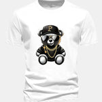 Regular Fit Hip Hop Bear Print Cotton T-Shirt